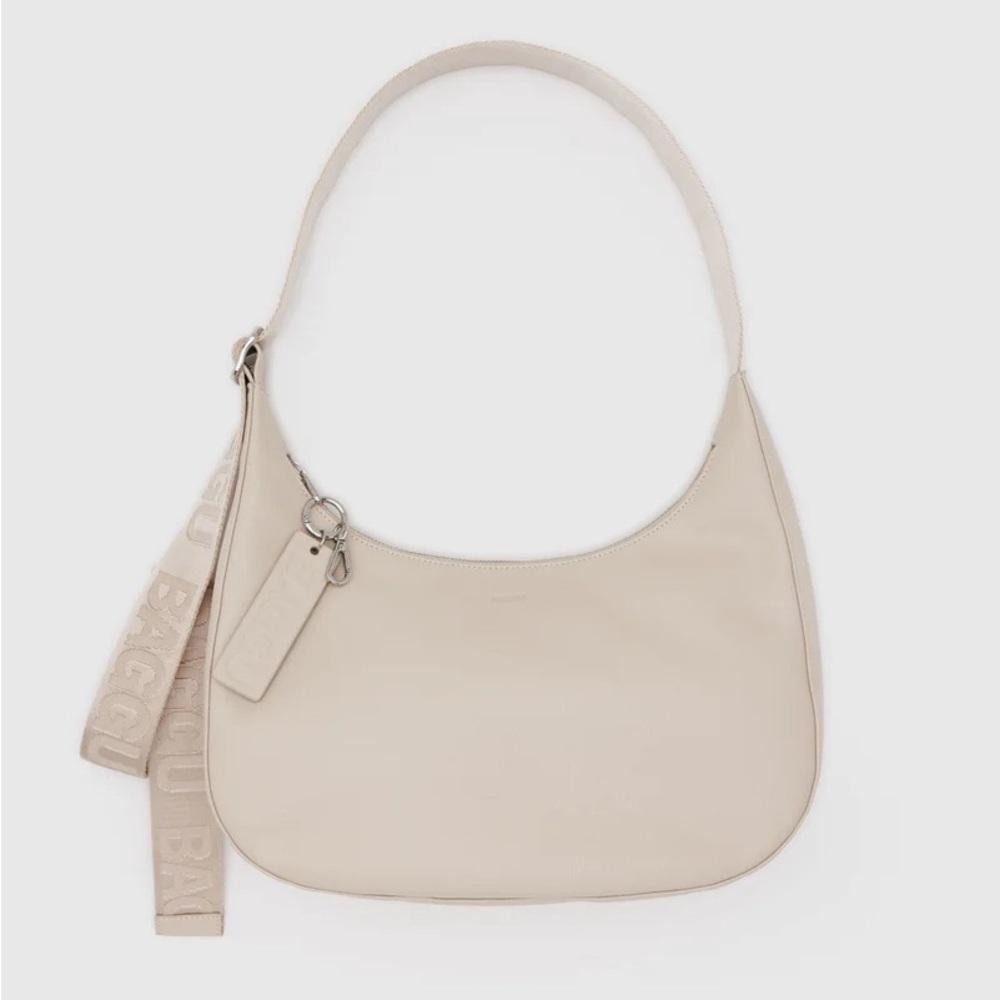 BAGGU Medium Recycled Leather Crescent Bag- Stone Cream White